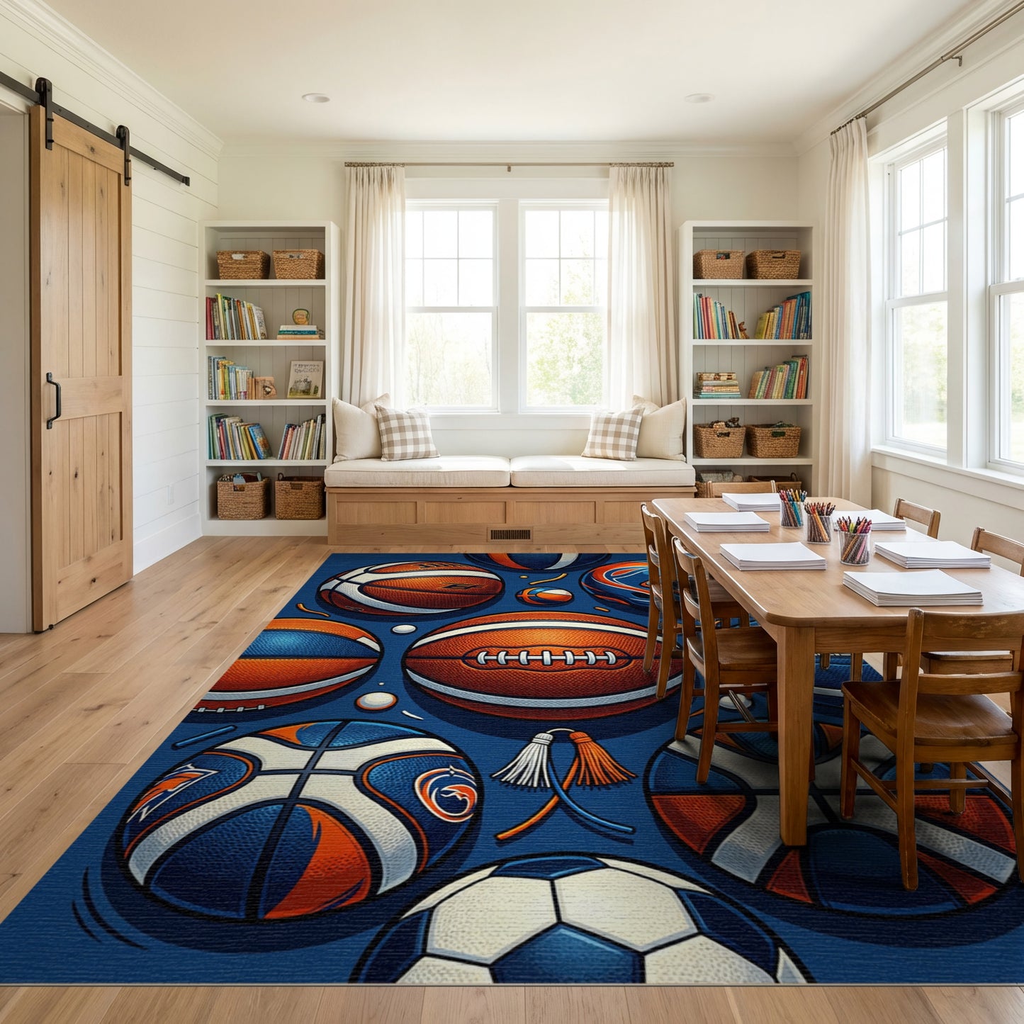 Navy Orange Basketball Football Helmet Rug