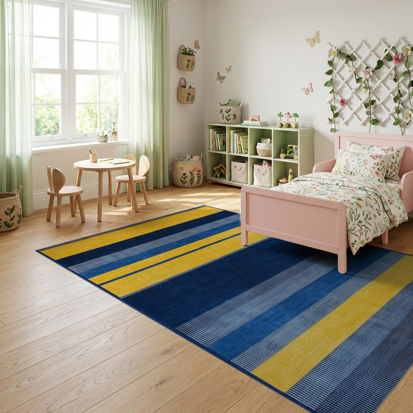 Bold Navy Gold Striped Modern Rug