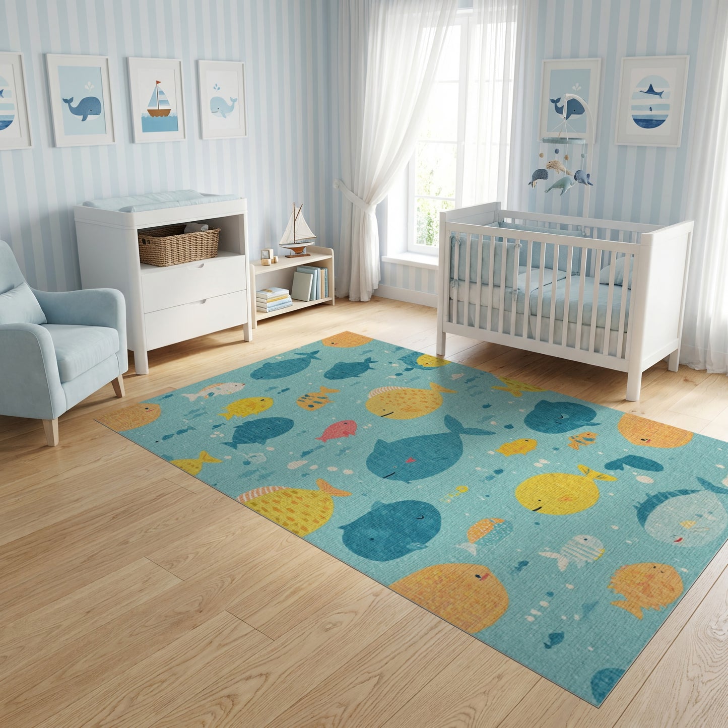 Whimsical Colorful Fish Pattern Rug