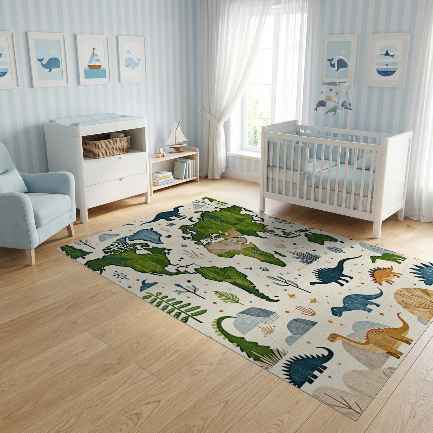 Whimsical Dinosaur World Map Rug