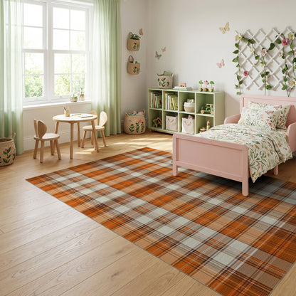 Rustic Orange Plaid Warm Tones Rug
