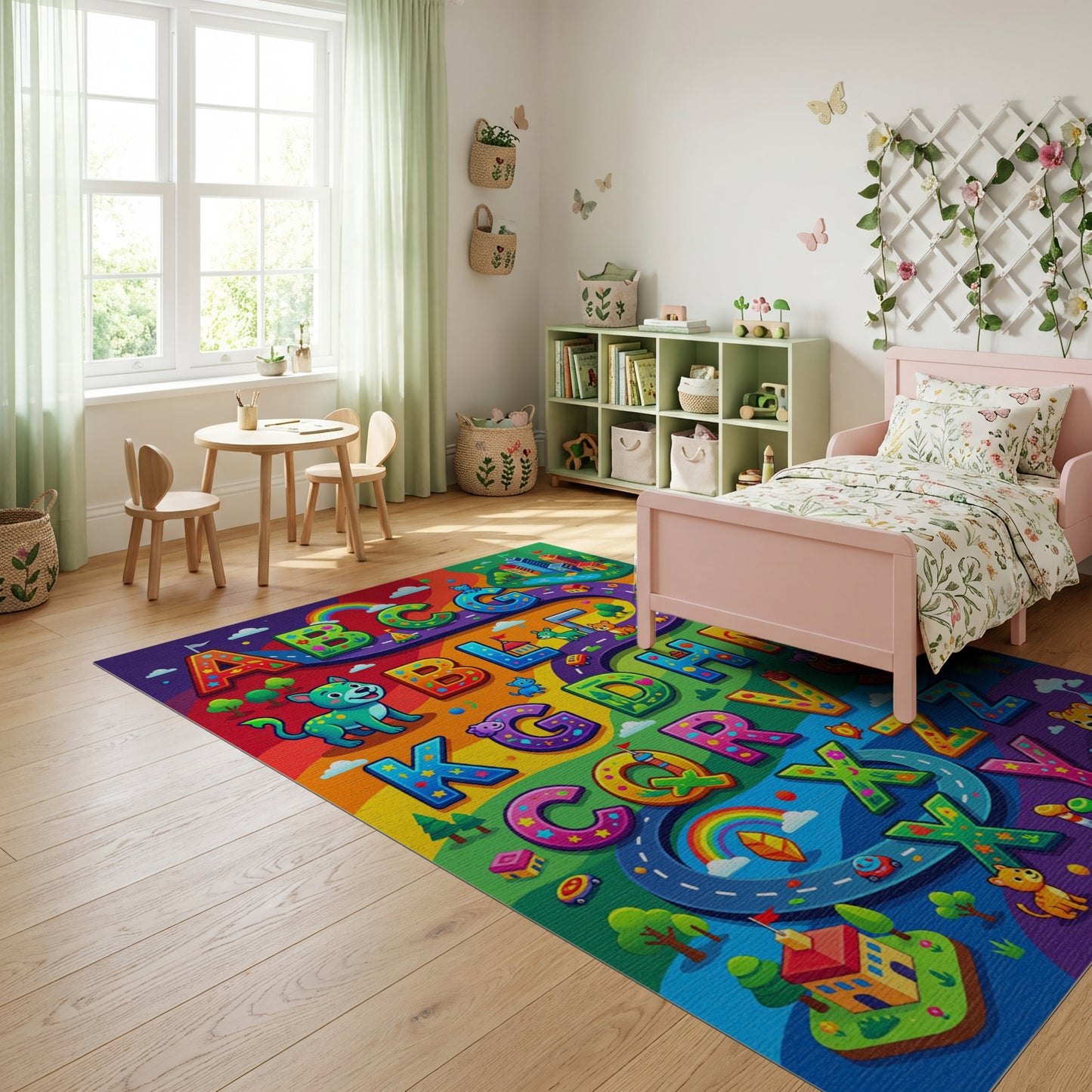 Playful Colorful Alphabet Animals Road Rug