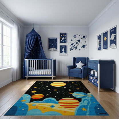 Vibrant Striped Planets Stars Cosmic Rug