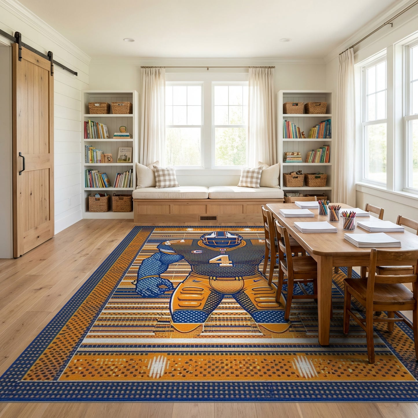 Bold Orange Navy Football Player 4 Rug