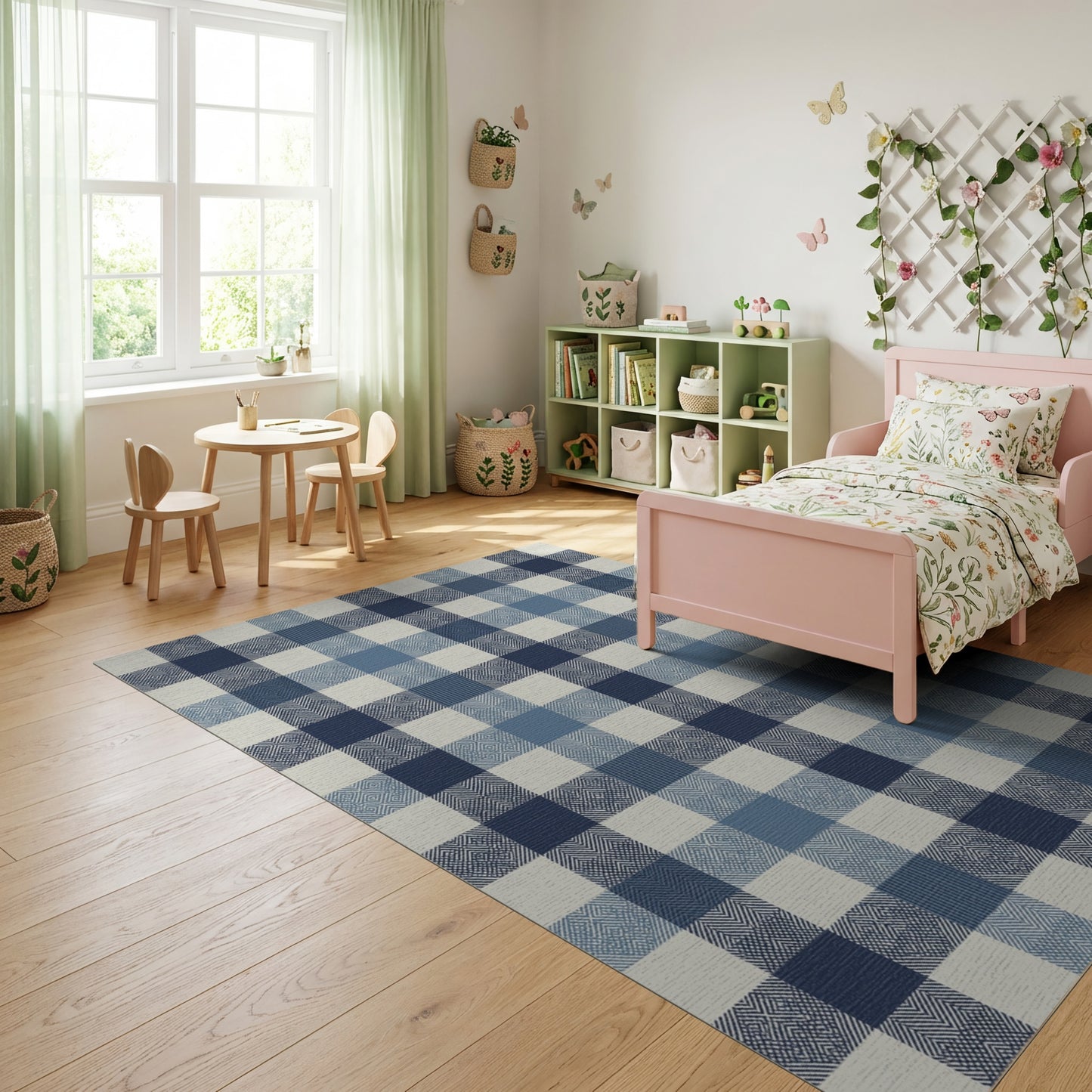 Navy Blue White Plaid Rug