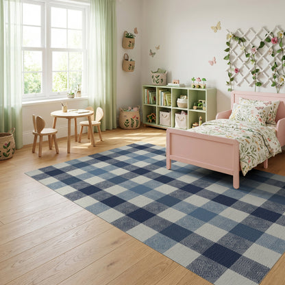 Navy Blue White Plaid Rug