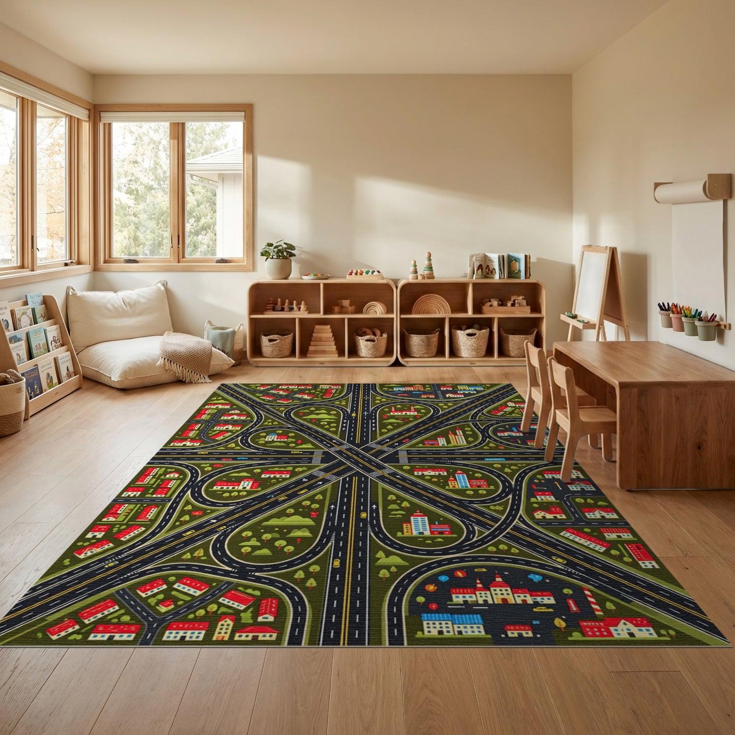 Whimsical Urban Interchange Roads Rug