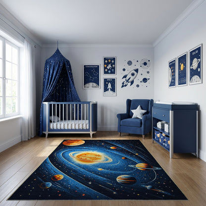 Retro Swirling Planets Stars Cosmic Rug