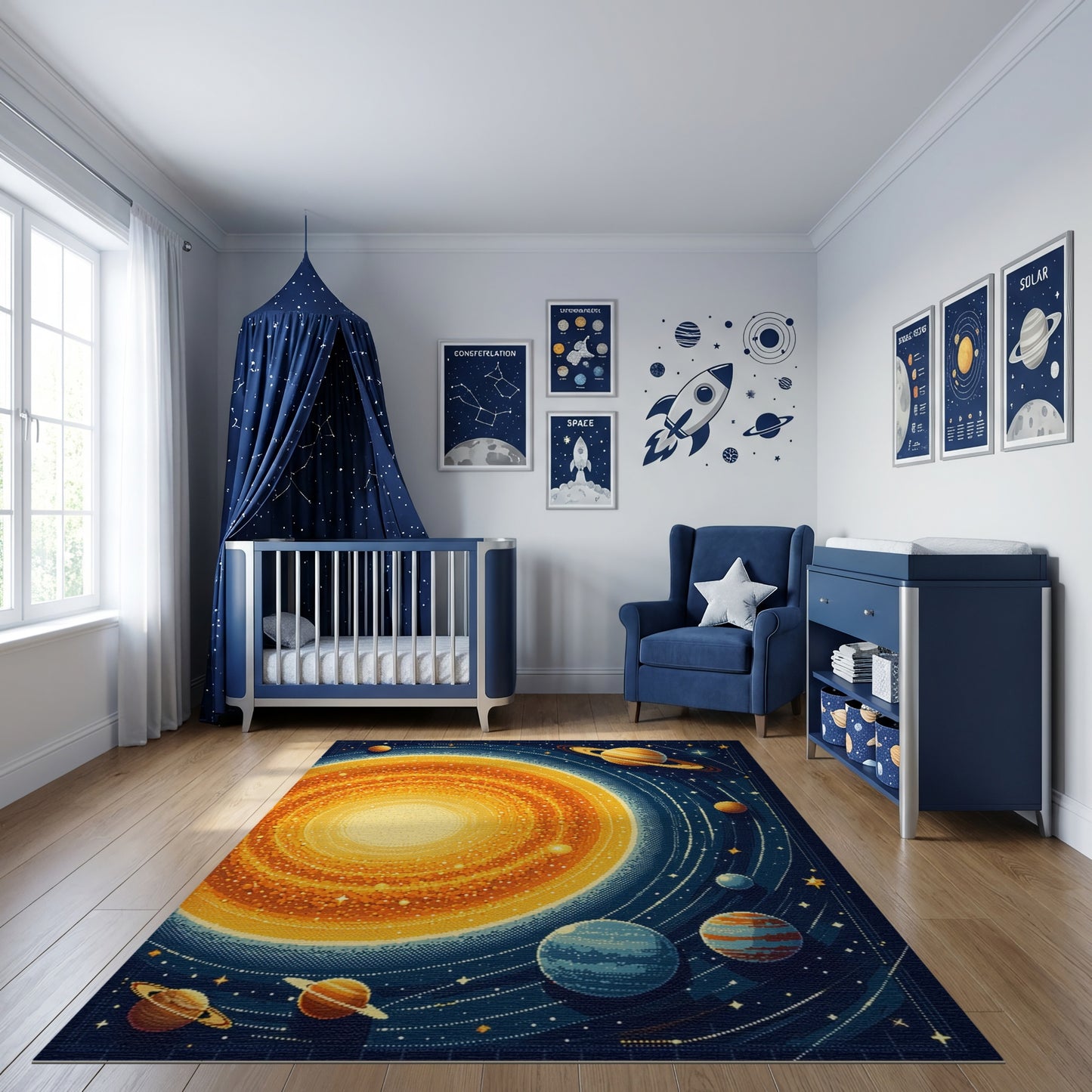 Retro Cosmic Solar System Rug