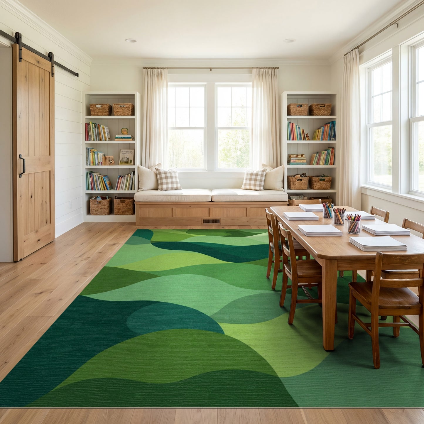 Layered Green Wavy Tones Rug