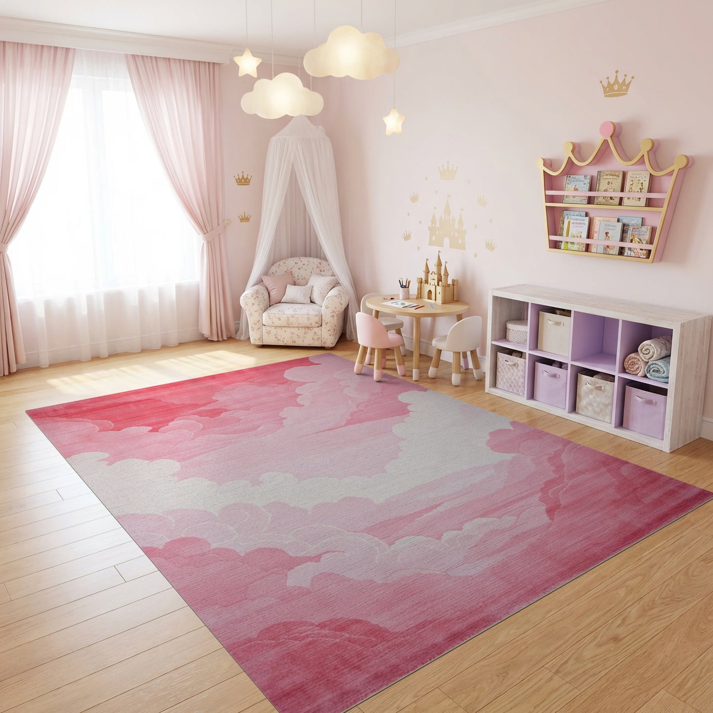 Dreamy Pink and White Clouds Rug