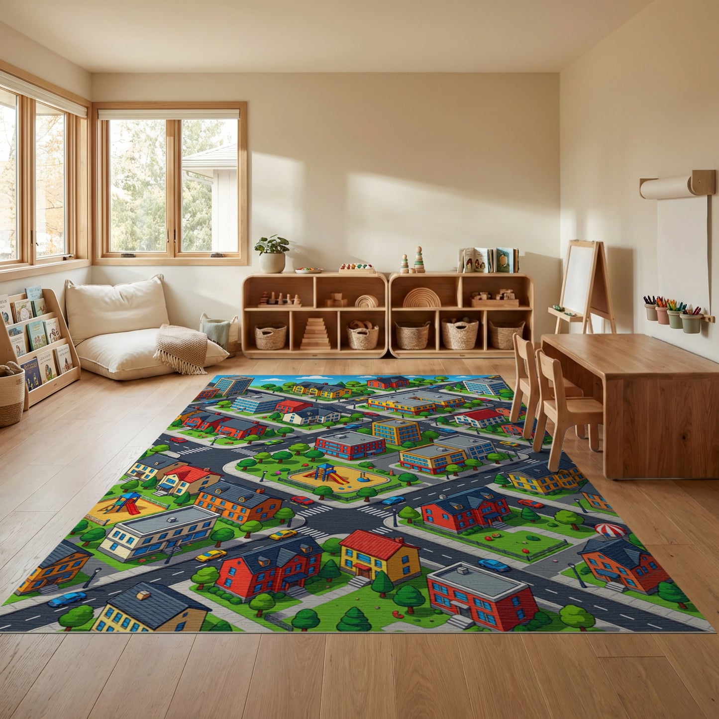Playful Colorful Isometric City Rug