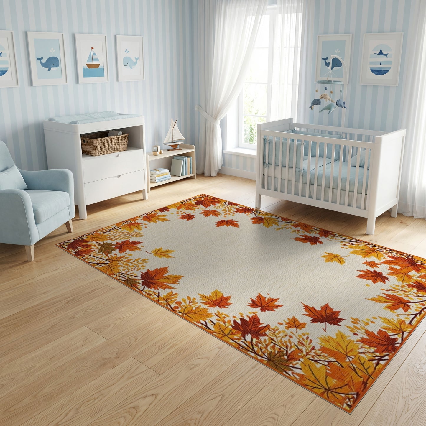 Warm Orange Maple Leaves Border Rug