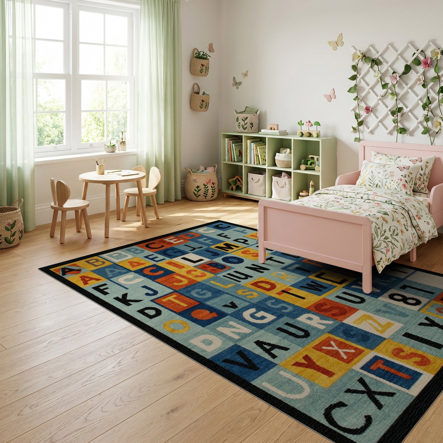 Playful Multicolored Alphabet Grid Rug