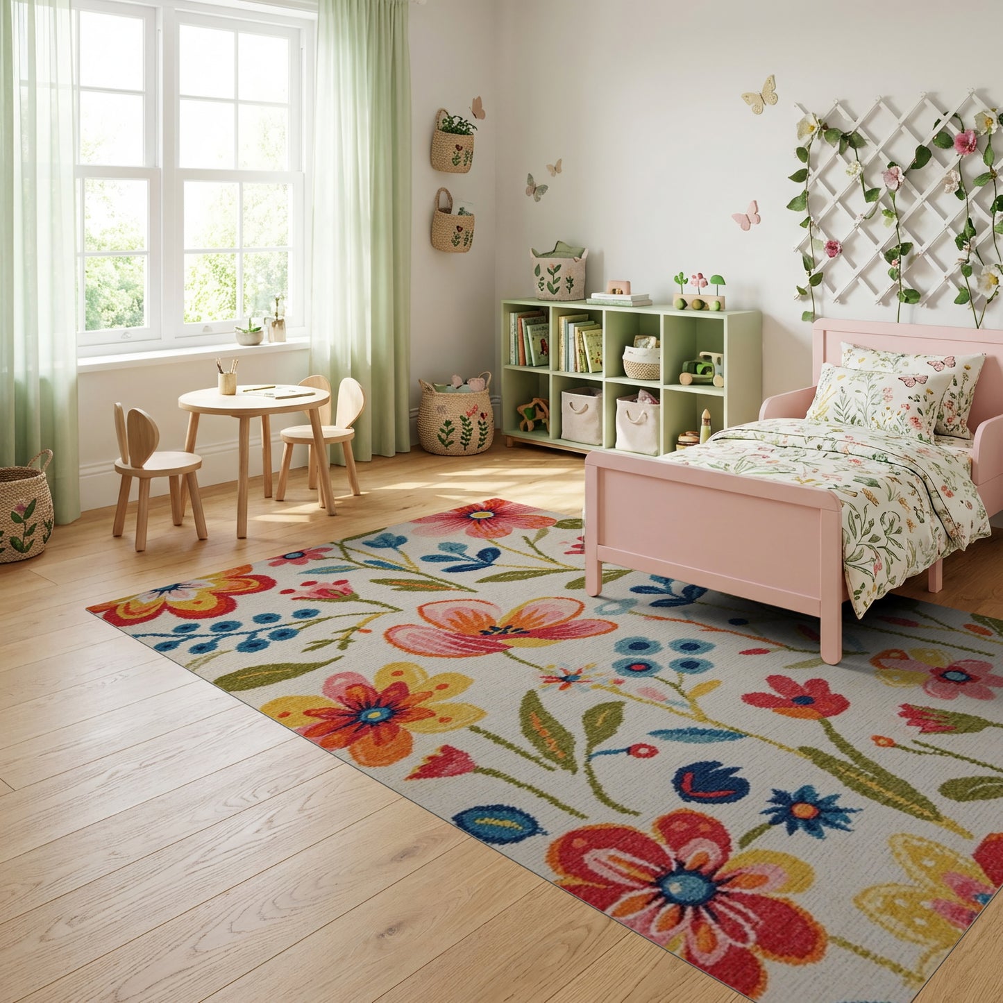 Whimsical Multicolor Floral Leaves Berries Rug