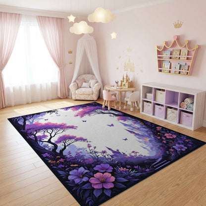 Dreamy Purple Forest Castle Butterflies Rug