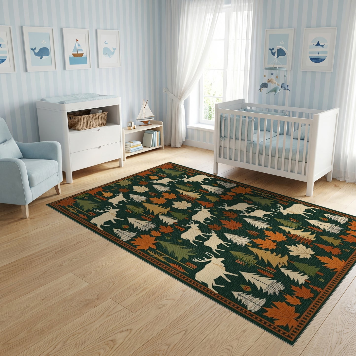 Rustic Elk Pine Maple Forest Rug