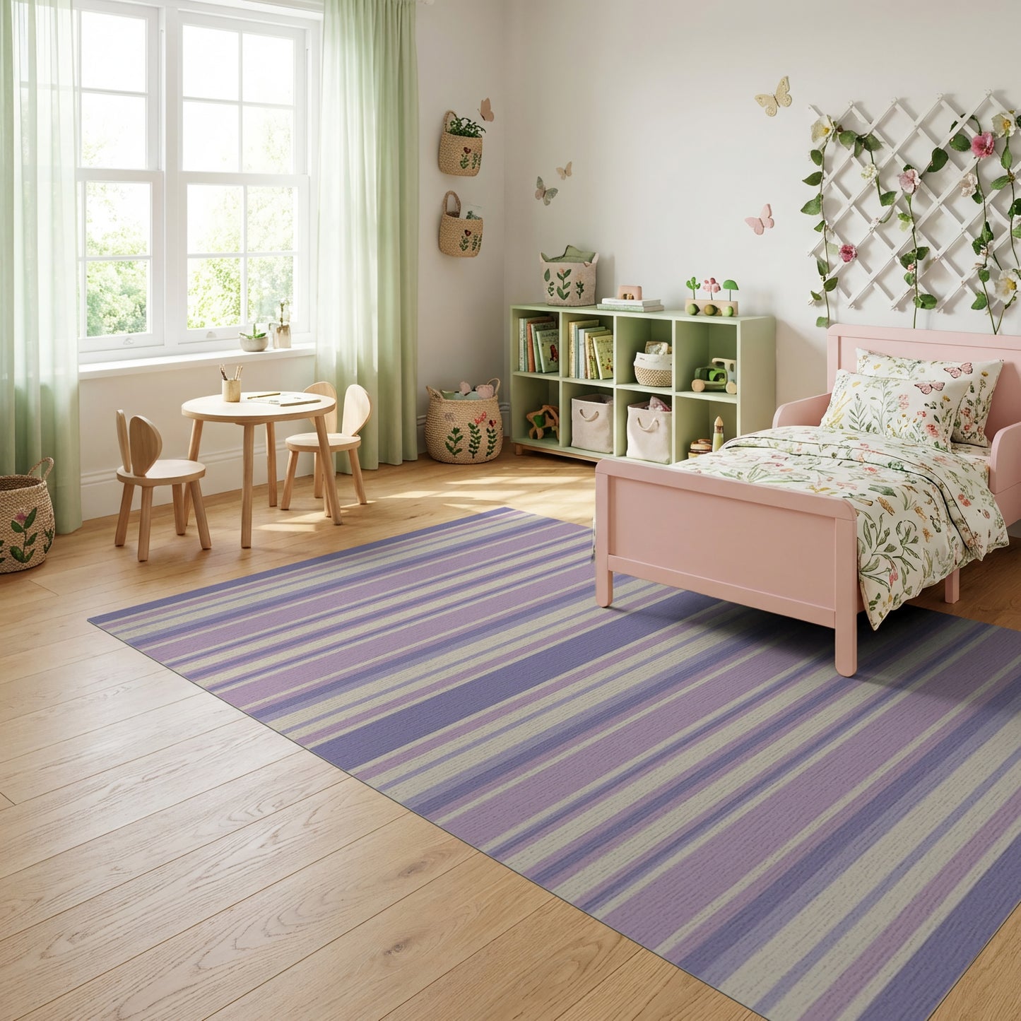 Soft Lavender Beige Striped Rug