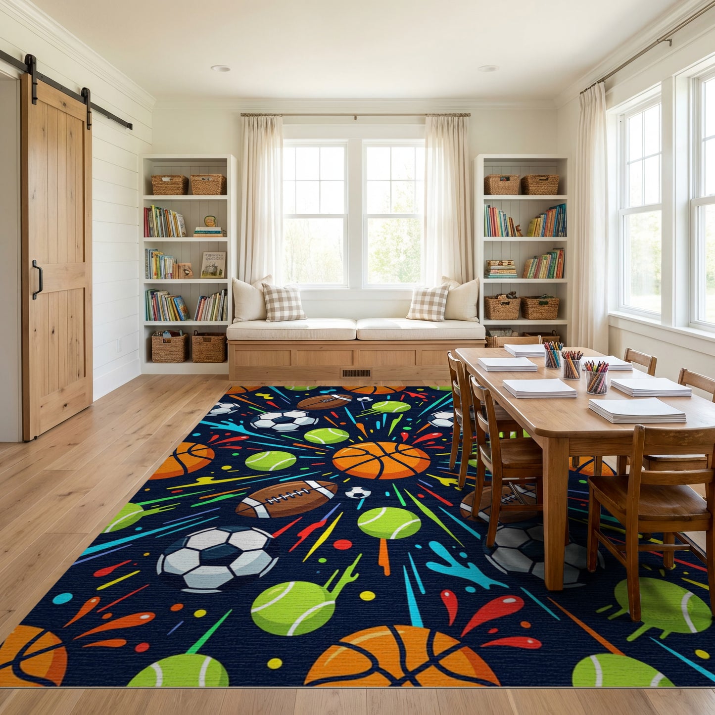 Vibrant Sports Balls Explosive Splatter Rug