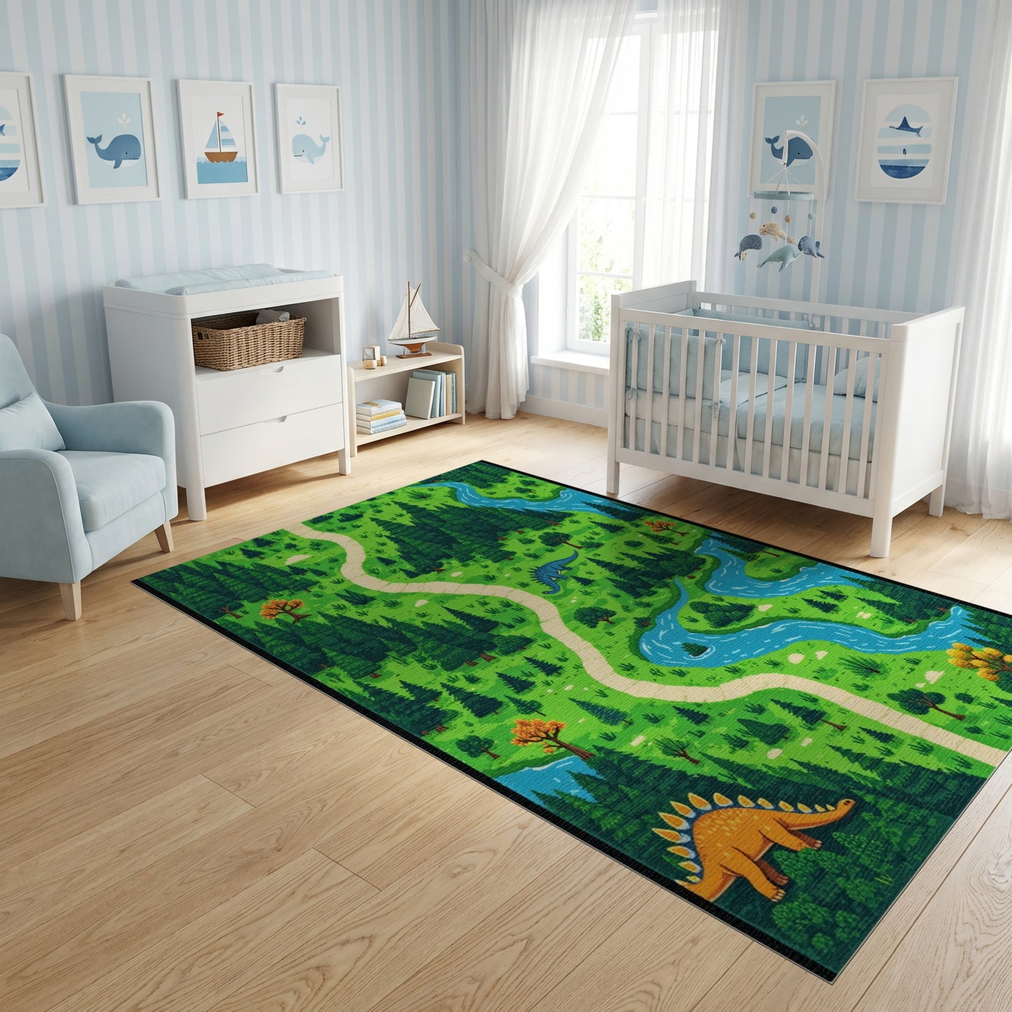 Whimsical Dinosaur Forest Path River Rug