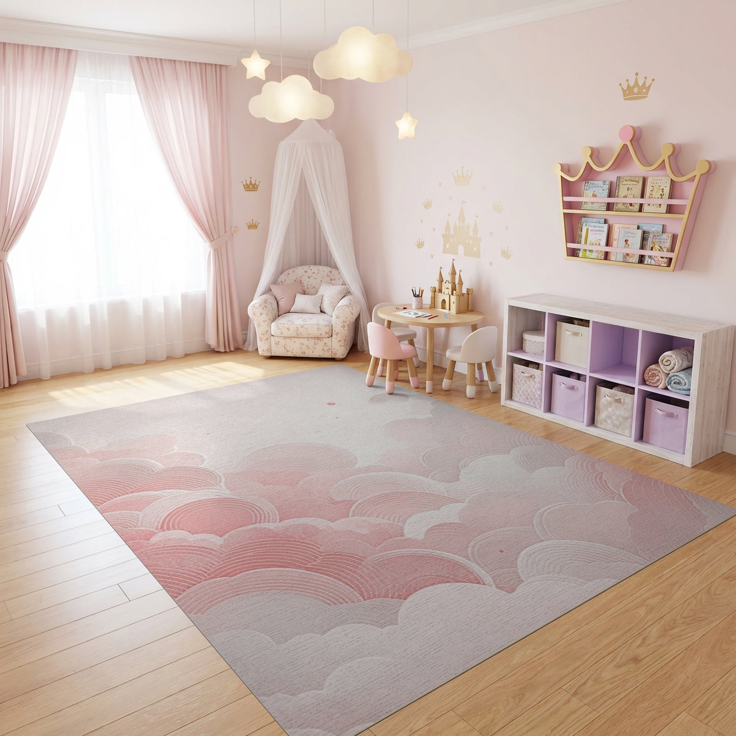 Dreamy Blush Gray Clouds Rug
