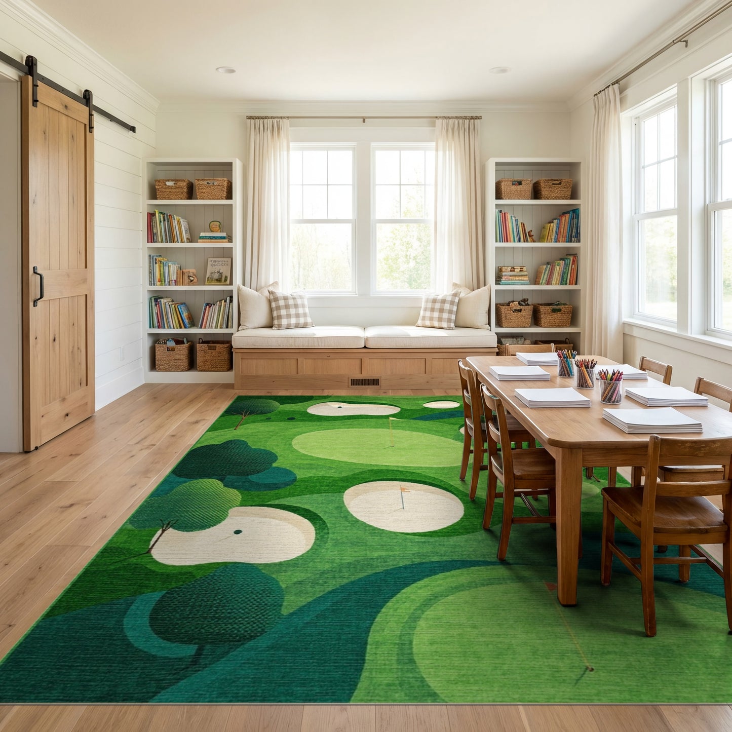 Lush Green Golf Bunkers Trees Rug