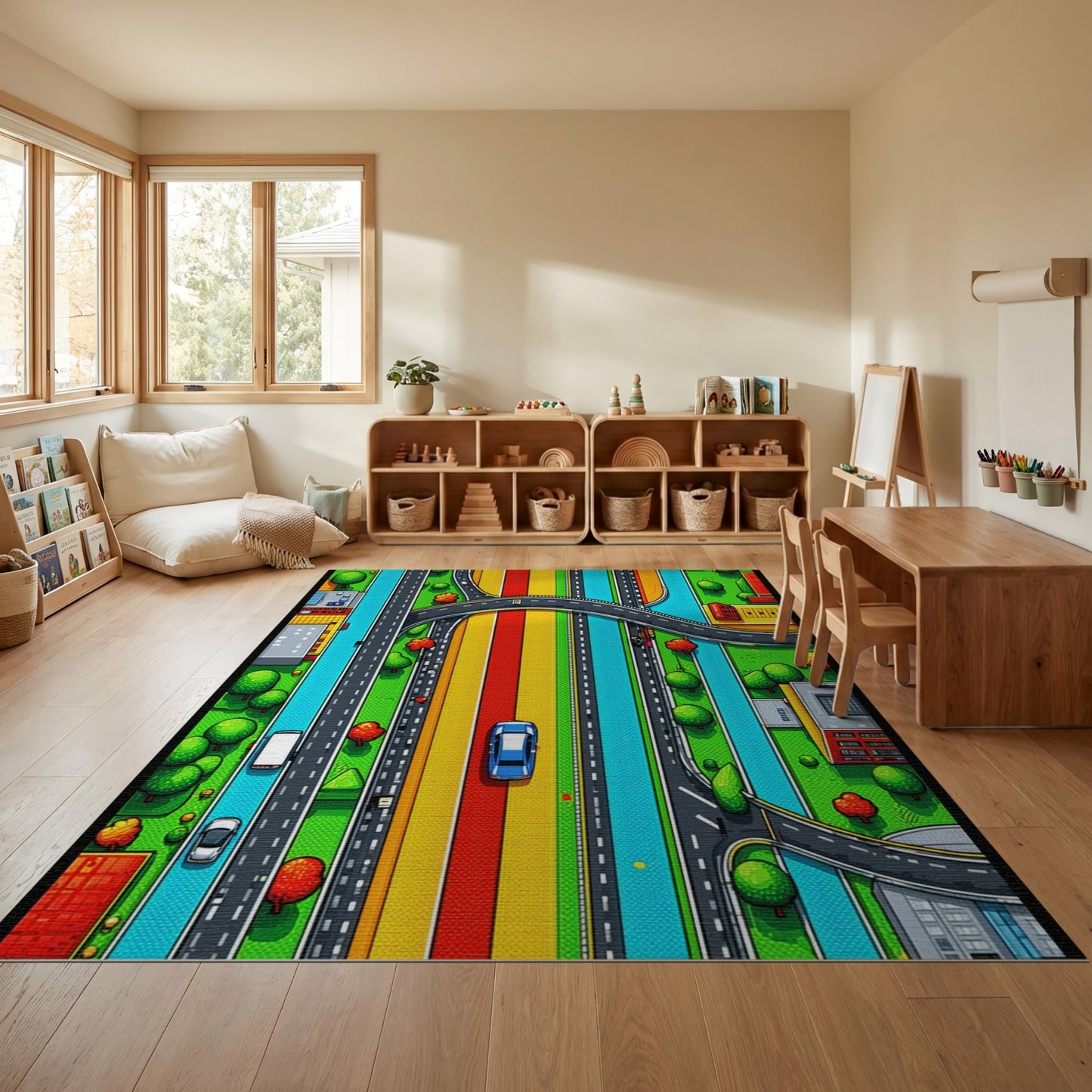 Vibrant Highway Interchange Cityscape Rug