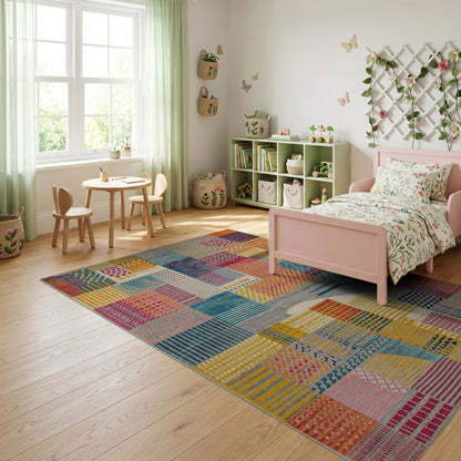 Vibrant Multicolored Geometric Patchwork Rug