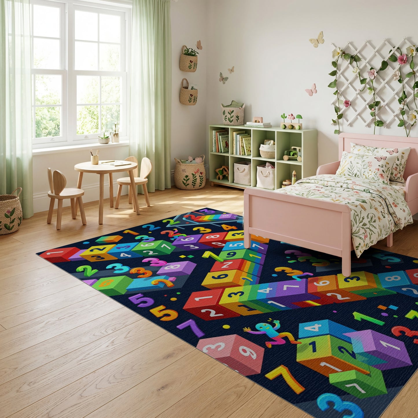 Colorful Isometric Number Blocks Rug