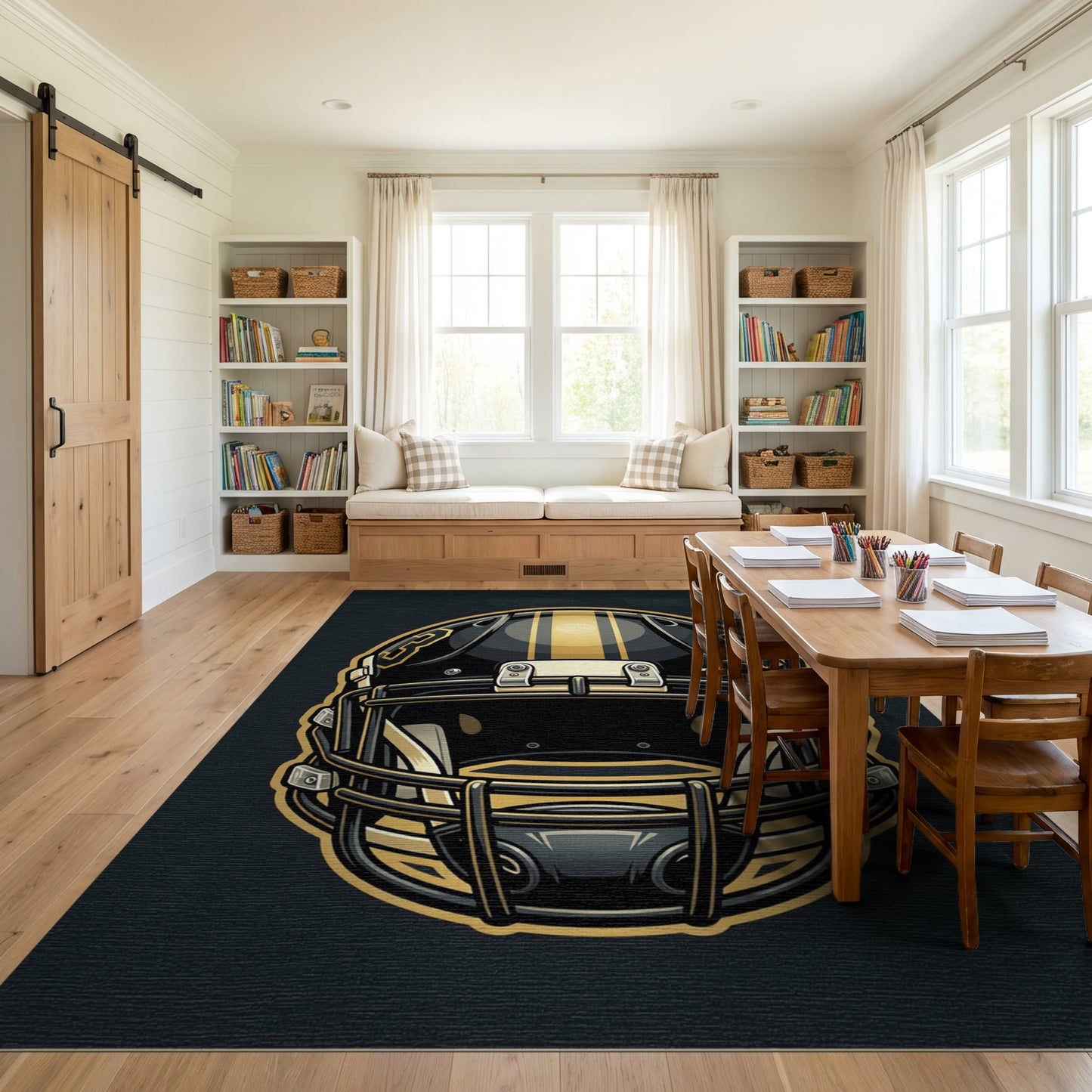 Bold Black Gold Striped Helmet Rug