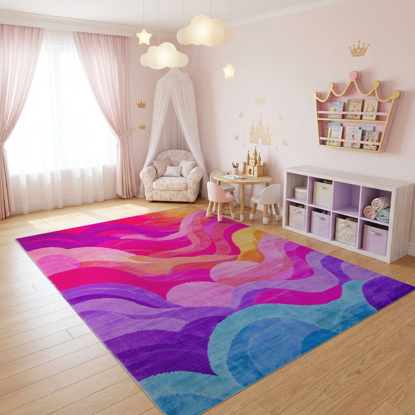 Vibrant Wavy Multicolor Gradient Rug