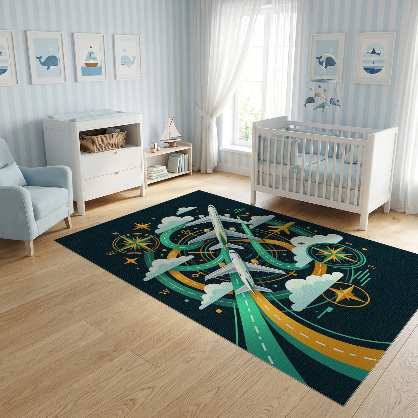 Modern Airplane Compass Trails Rug