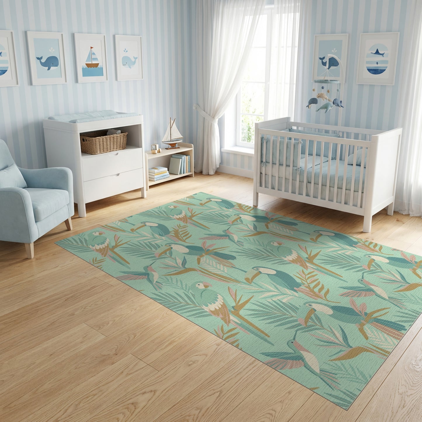 Tropical Teal Toucan Fern Hummingbird Rug