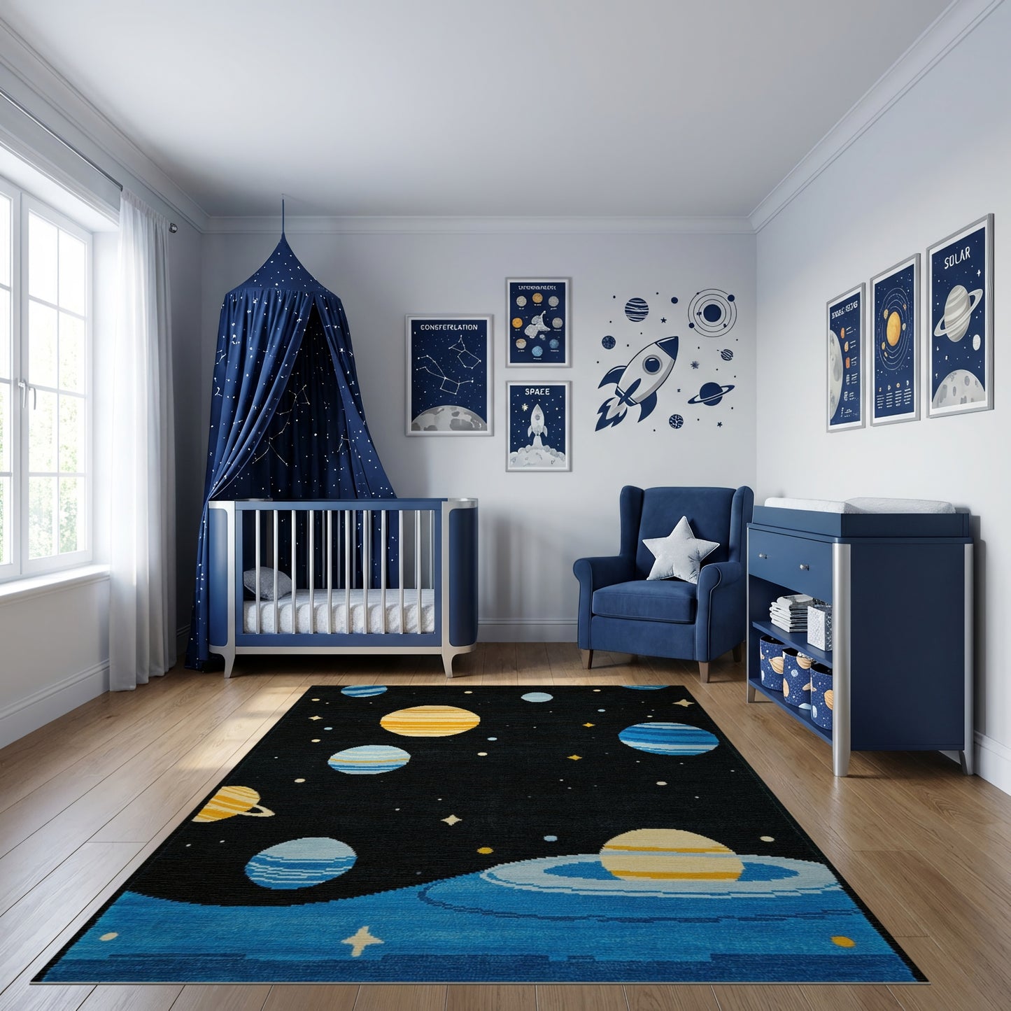 Cosmic Striped Planets Stars Rug