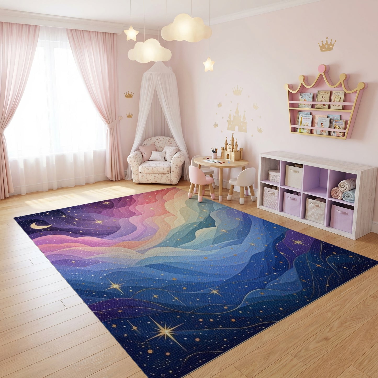 Dreamy Starry Wavy Clouds Rug