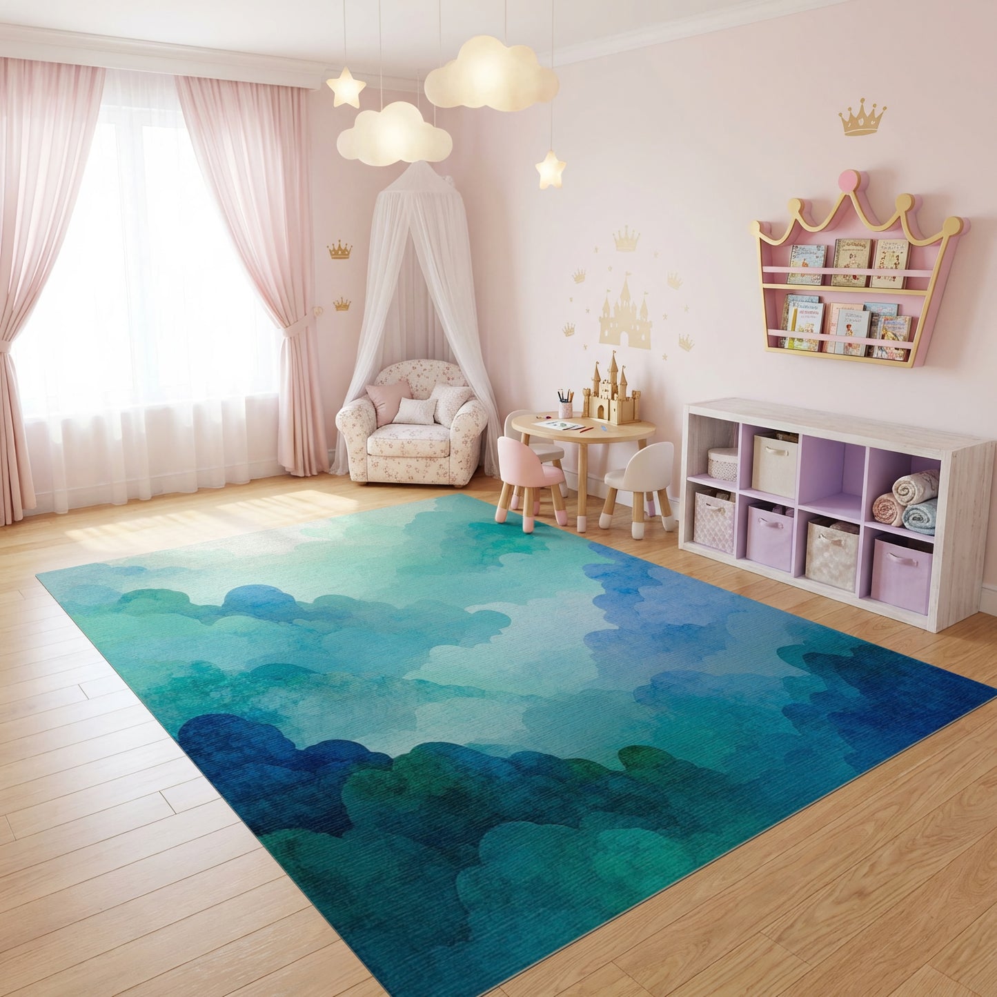 Ethereal Teal Cloud Layers Rug