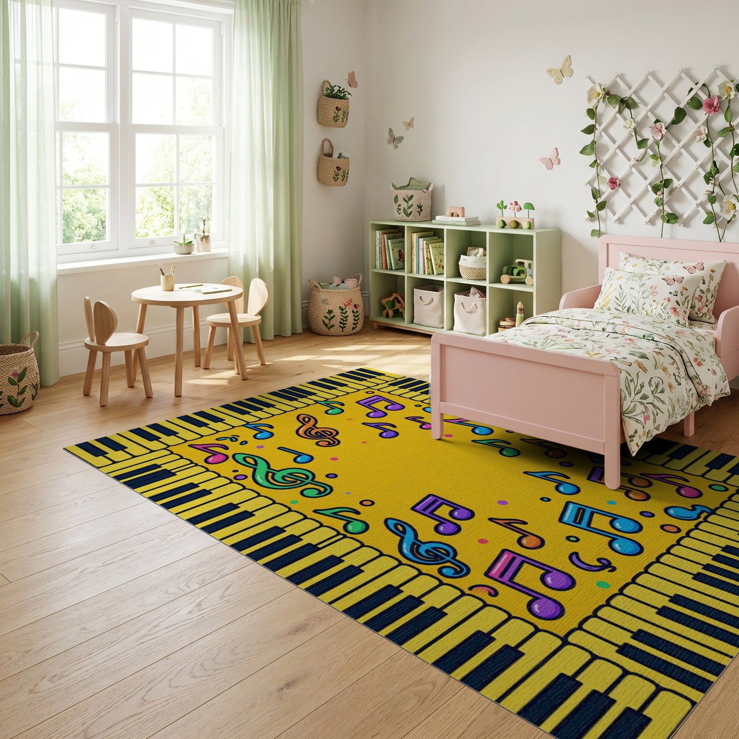Yellow Piano Keys Colorful Notes Rug
