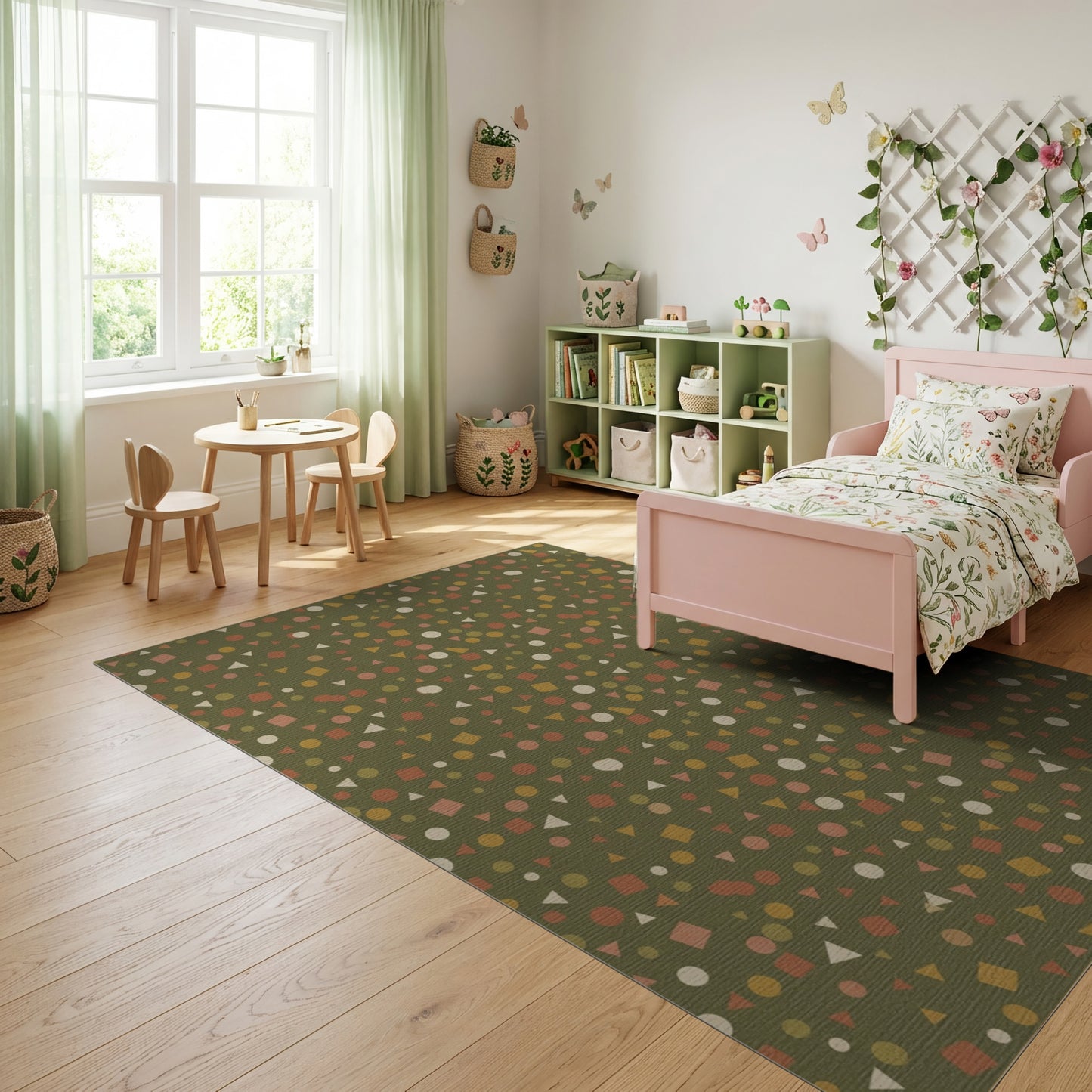 Scattered Earthy Geometric Shapes Rug