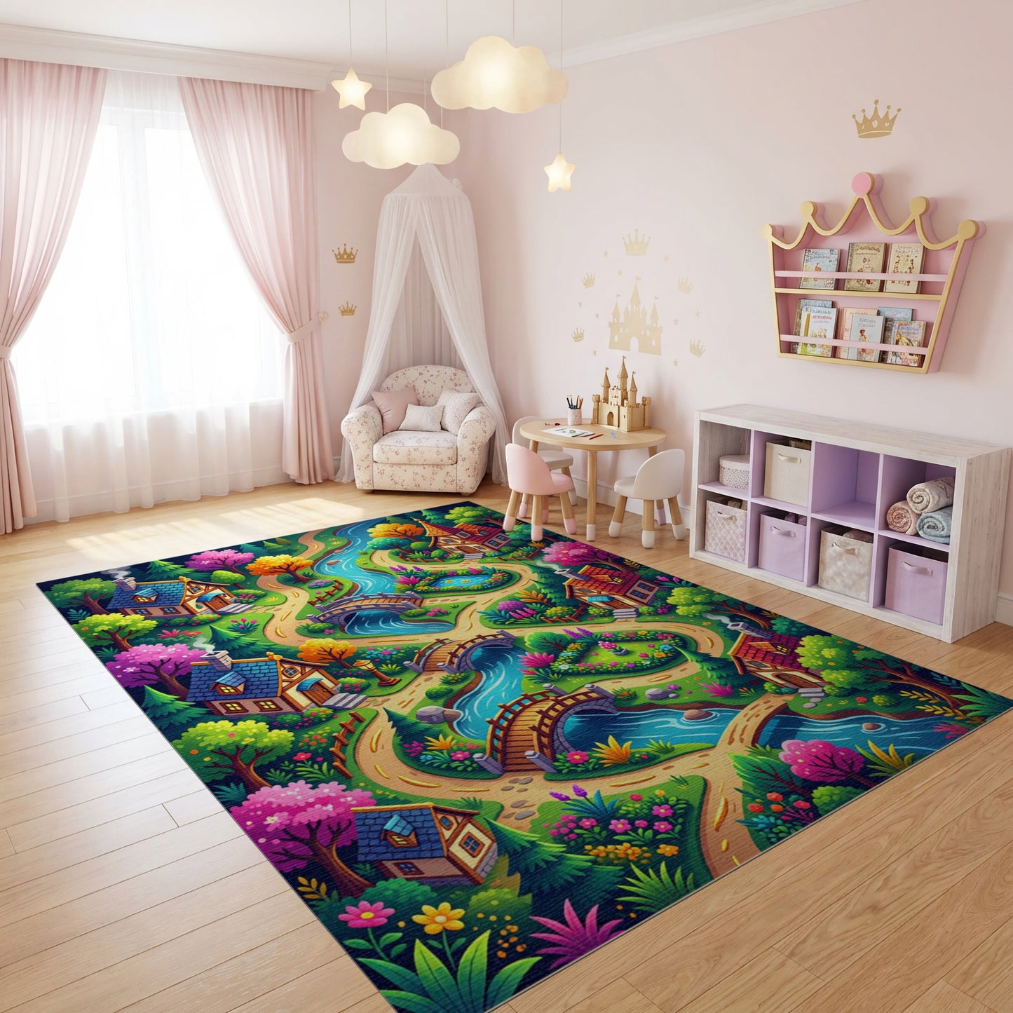 Whimsical Fairy Village Winding River Rug