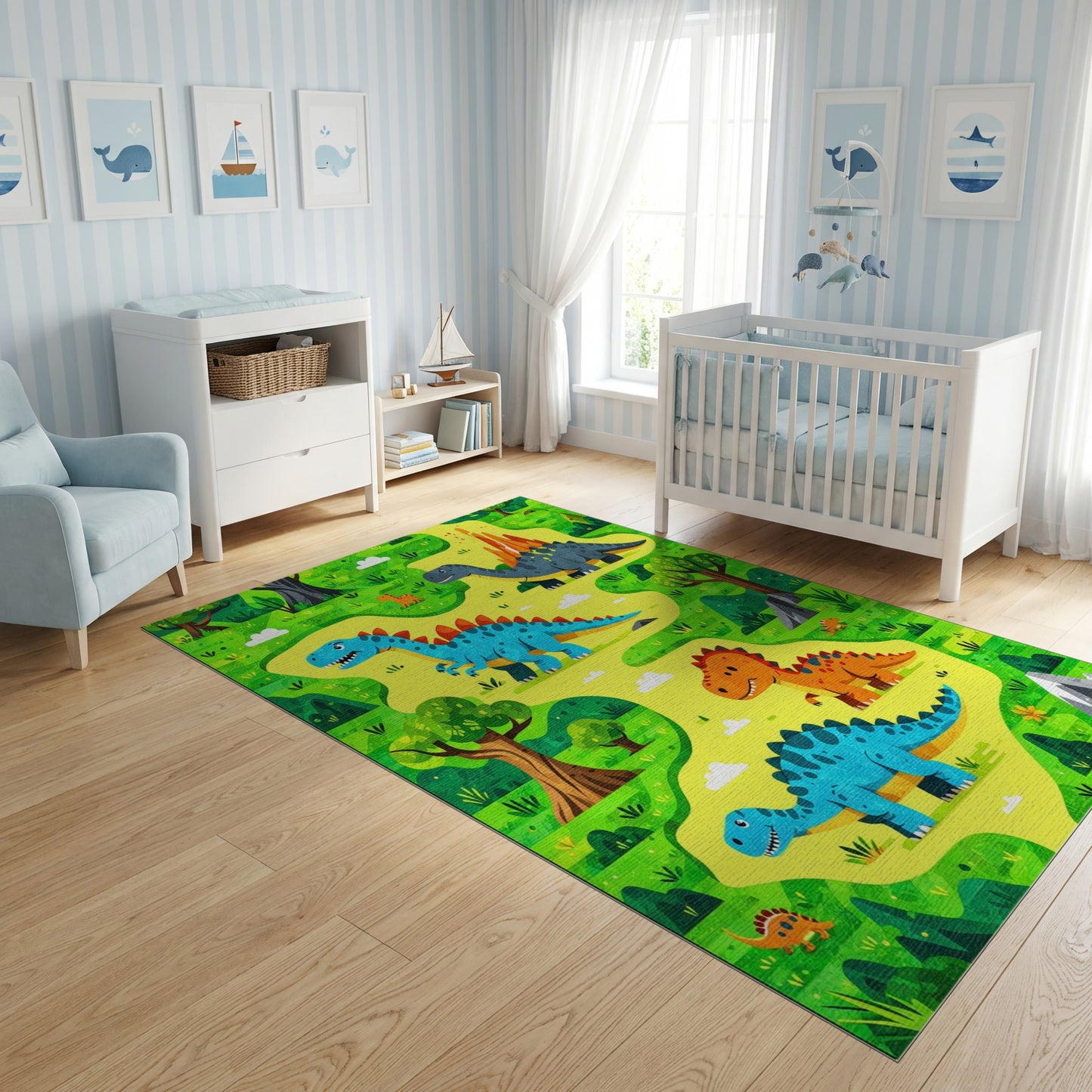Playful Dinosaur Jungle Volcano Rug
