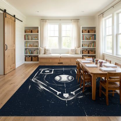 Distressed White Baseball Diamond Navy Rug