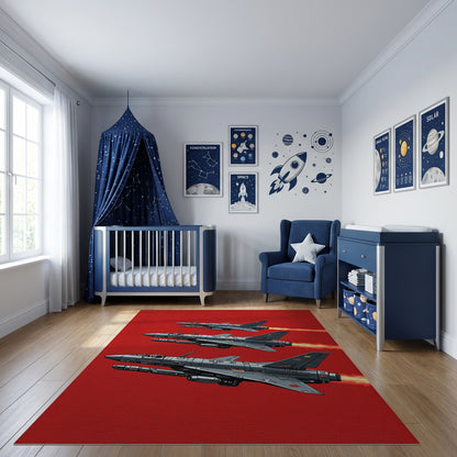 Gray Fighter Jets Flames Formation Rug