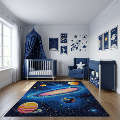 Vibrant Cosmic Galaxy Planets Stars Rug