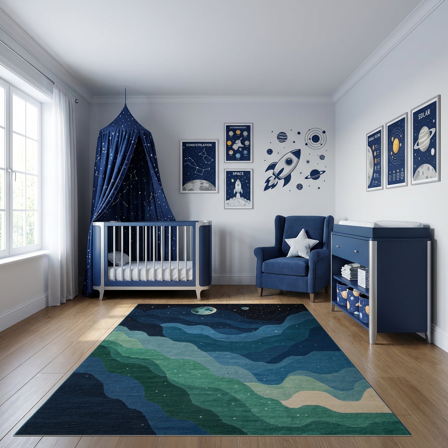 Starry Wavy Navy Earth Cosmic Rug