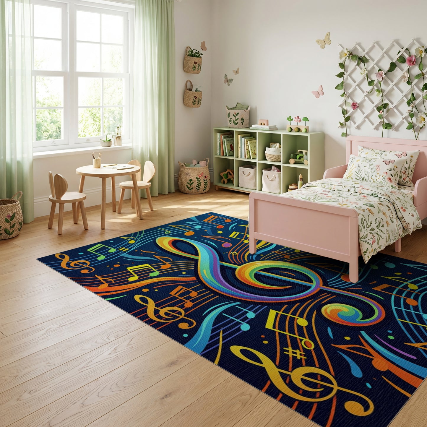 Vibrant Rainbow Treble Clef Notes Rug