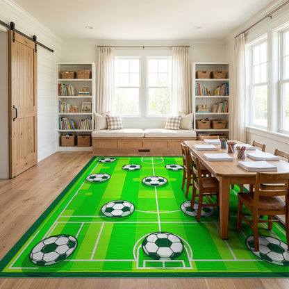 Striped Green Soccer Field Balls Rug 2