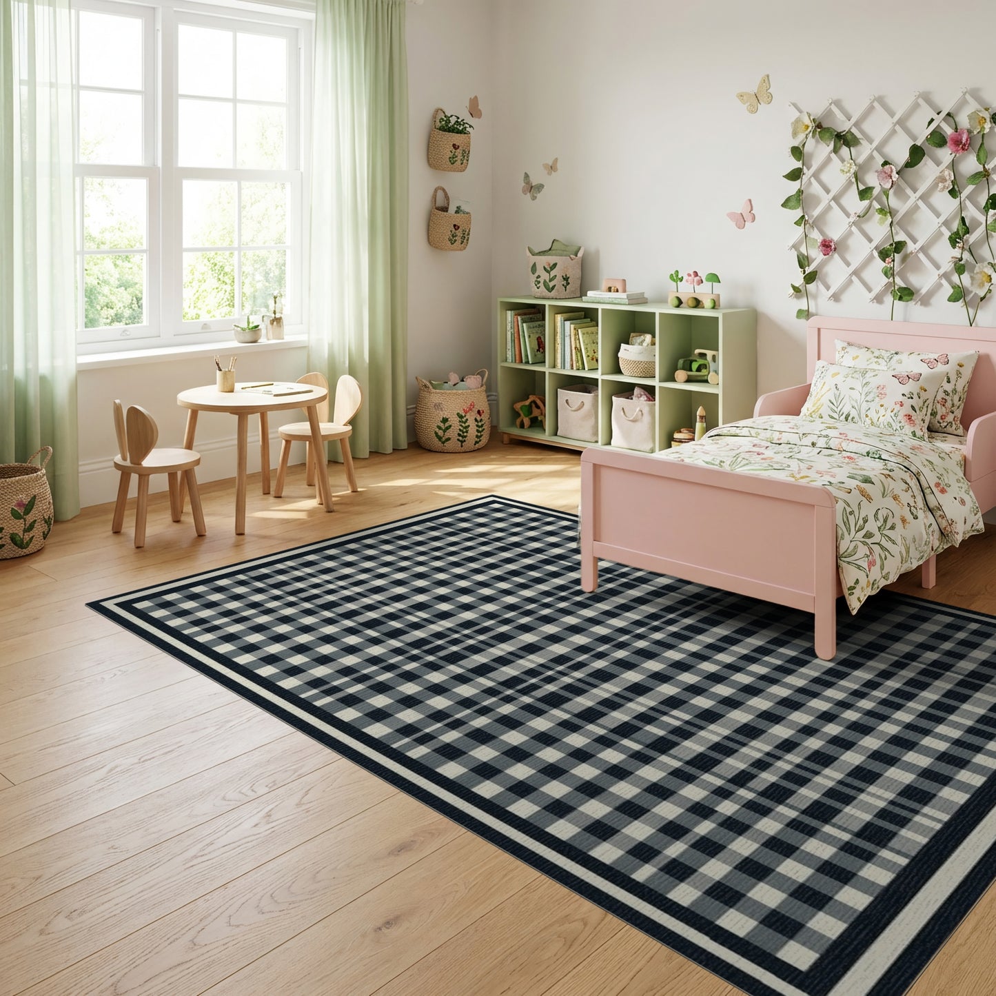 Black White Checkered Gingham Rug