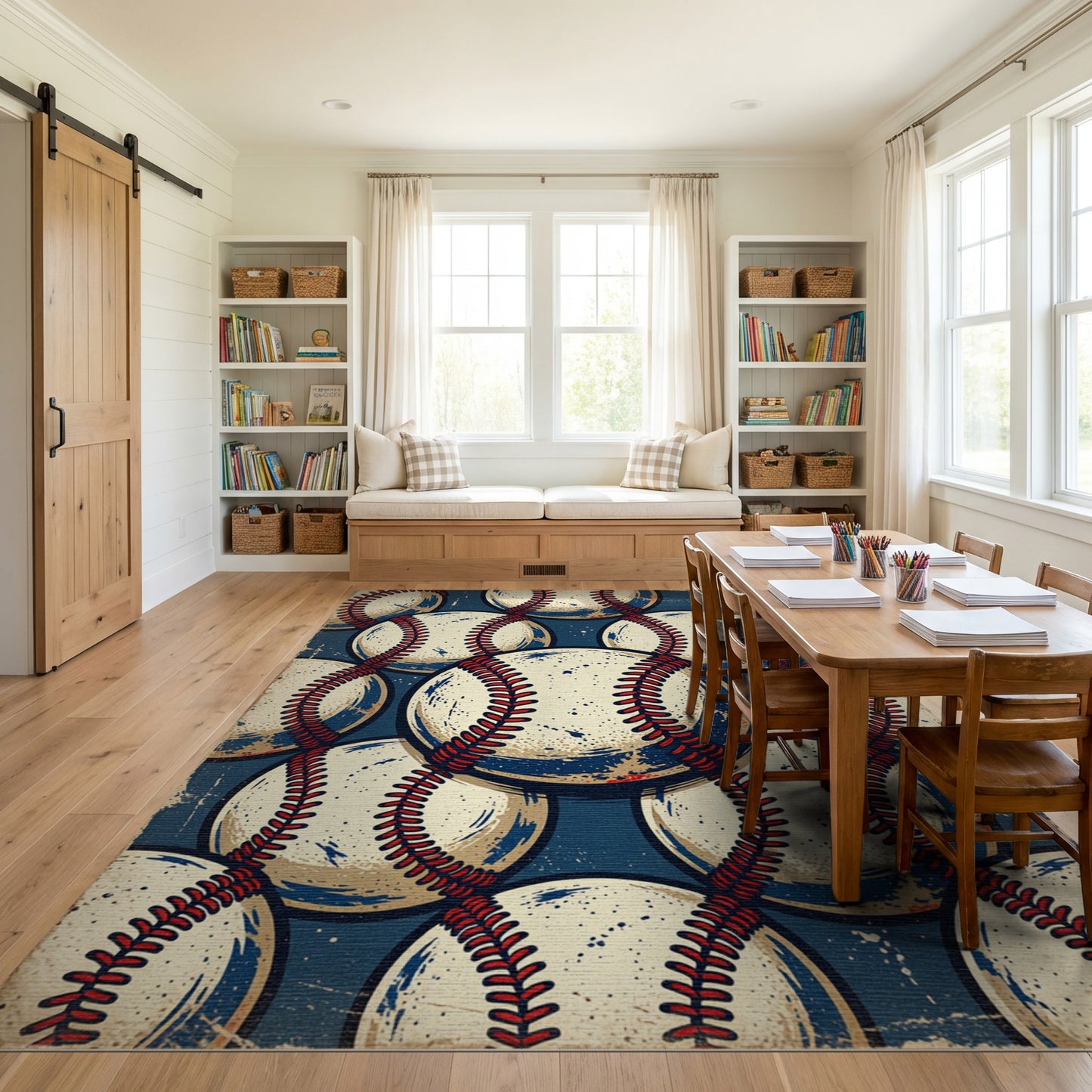 Vintage Distressed Baseball Navy Rug