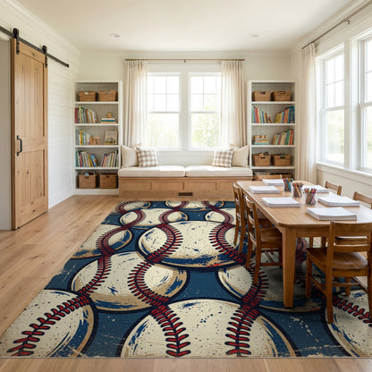 Vintage Distressed Baseball Navy Rug