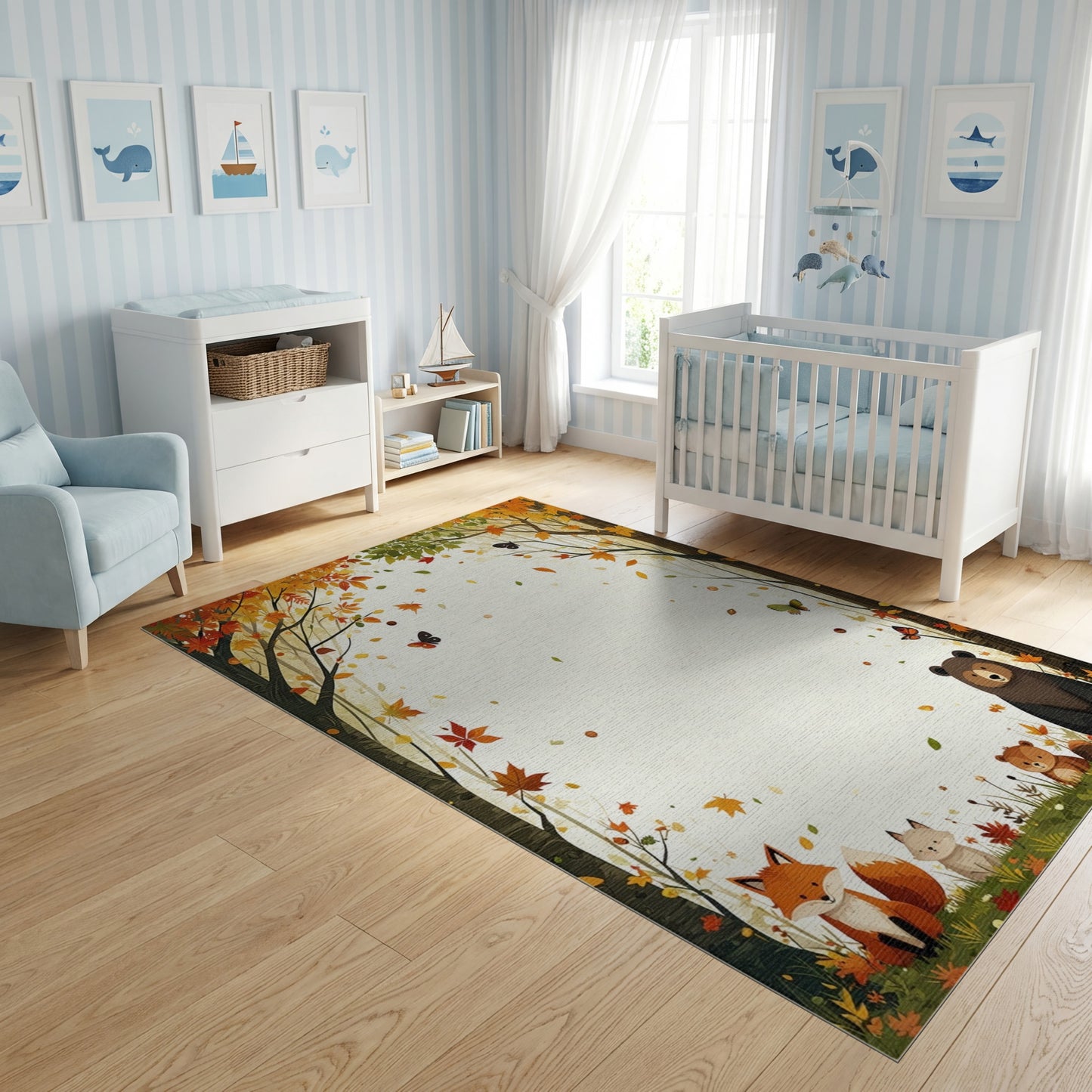 Whimsical Autumn Woodland Fox Bear Rug